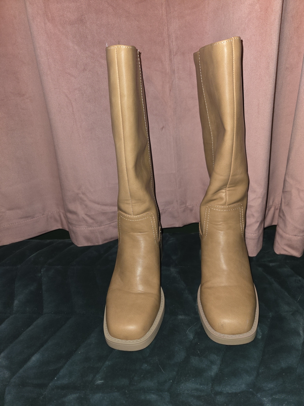 NWOT Soda Tan Mid-Calf Block Heel Boots - Picture 3 of 4